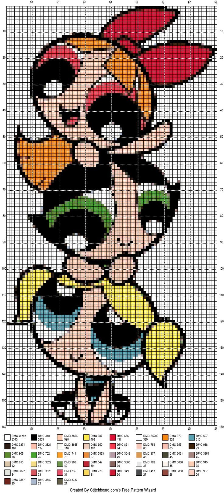 cartoon character cross stitch chart with colors