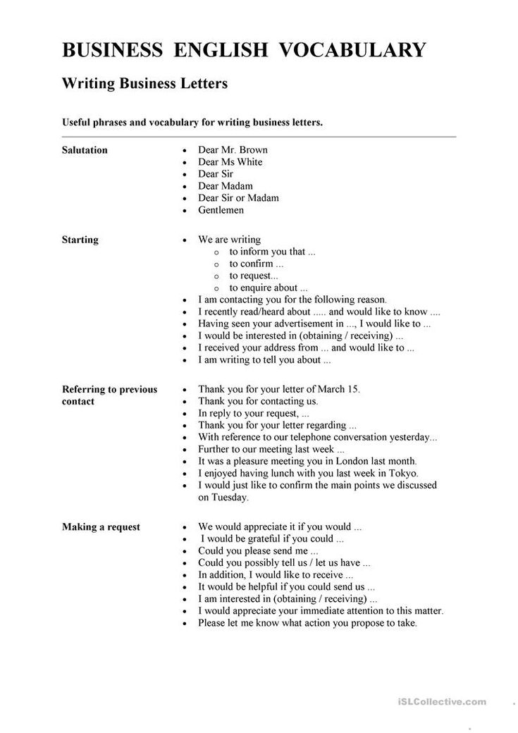 the business english vocably worksheet is shown in this document, which includes examples