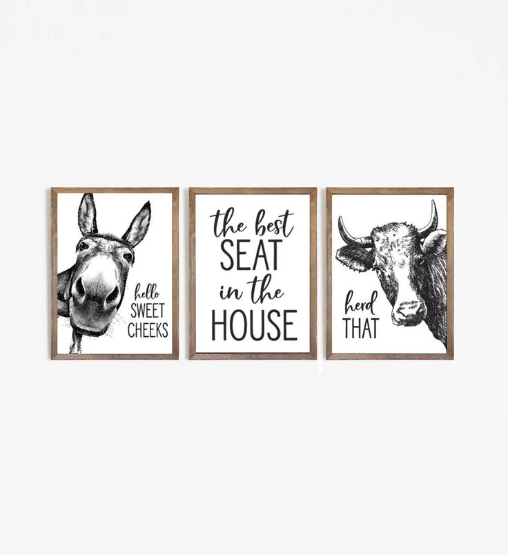 three wall hangings with animals on them and the words, the best seat in the house