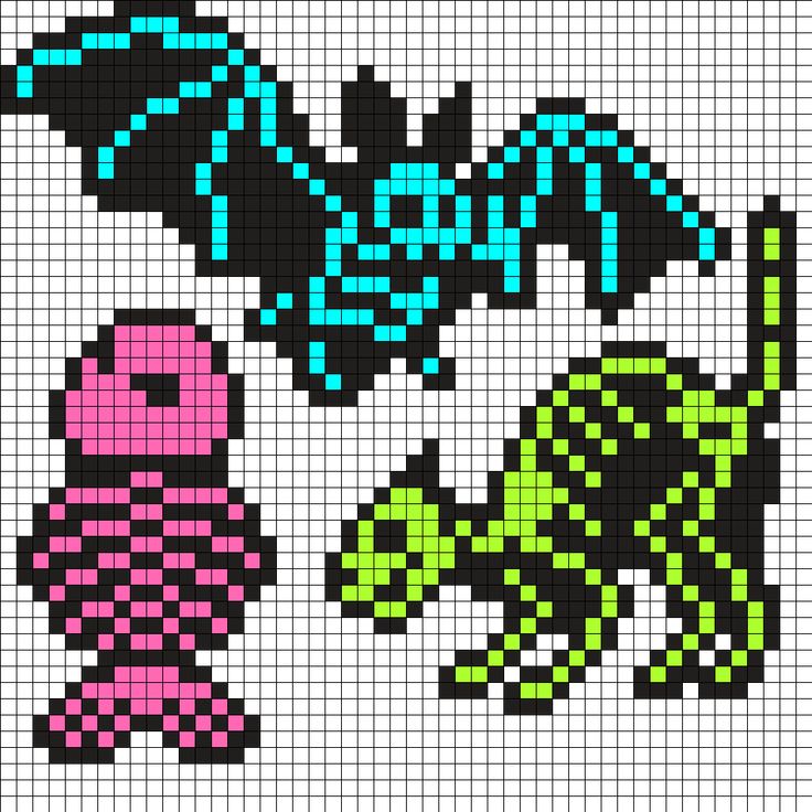 some pixel art is shown in the form of an octopus, fish and other items