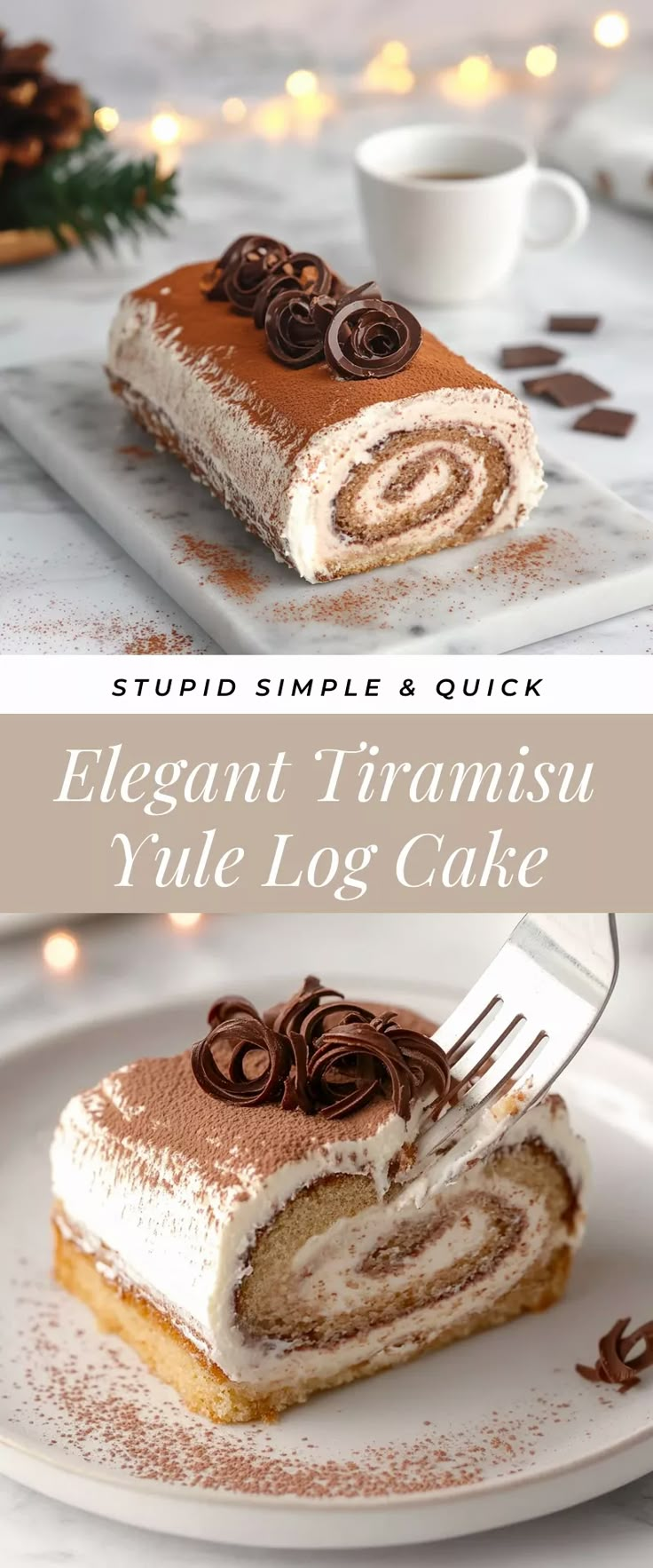 Image for Elegant Tiramisu Yule Log Cake Holiday Yule Log Cake, Thanksgiving Yule Log Cake, Almond Yule Log Cake, Tiramisu Loaf Cake, Christmas Desserts Yule Log, Tiramisu Recipe Christmas, Holiday Roll Cake, Holiday Sweet Breads, Tiramisu Yule Log