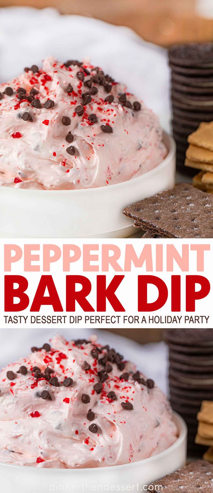 this peppermint bark dip is the perfect dessert for a holiday party