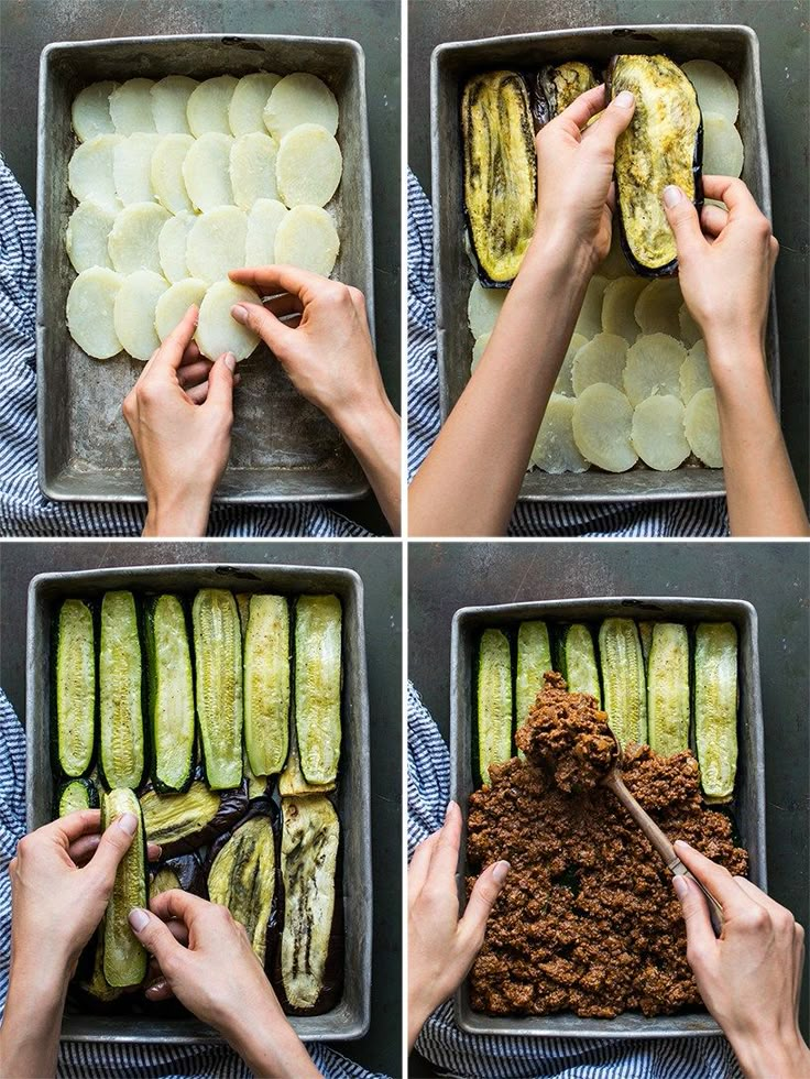 four pictures showing how to cut and roast zucchini