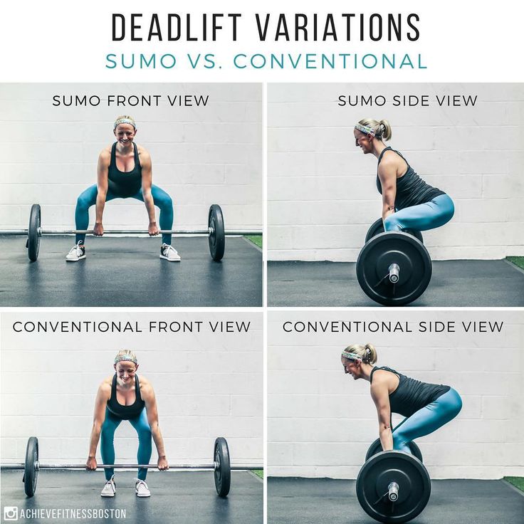 a woman squats on a barbell with the words deadlift variations sumo vs conventional