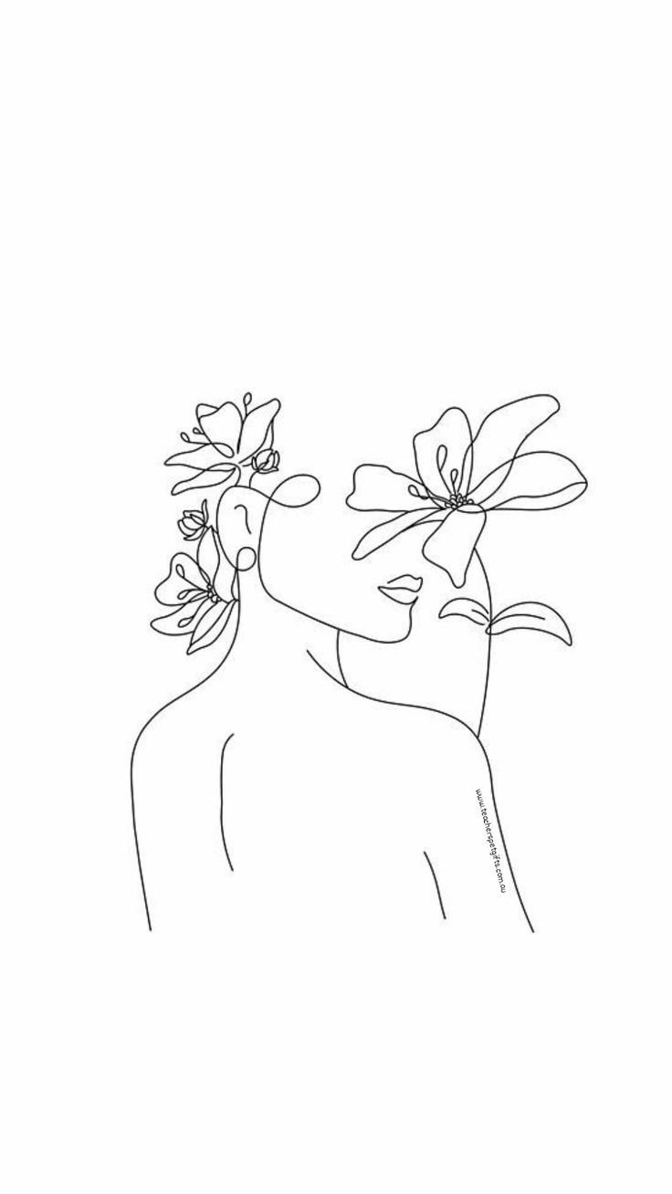 a line drawing of two people with flowers in their hair