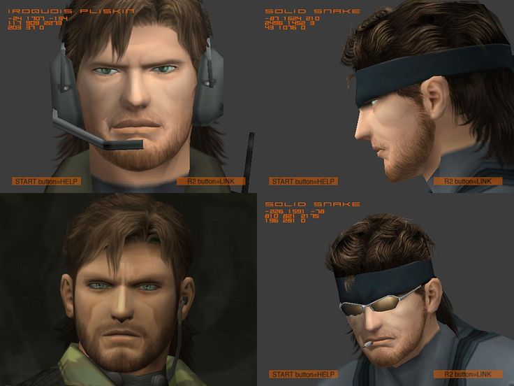 several different facial expressions and headgear for the characters in metal gear