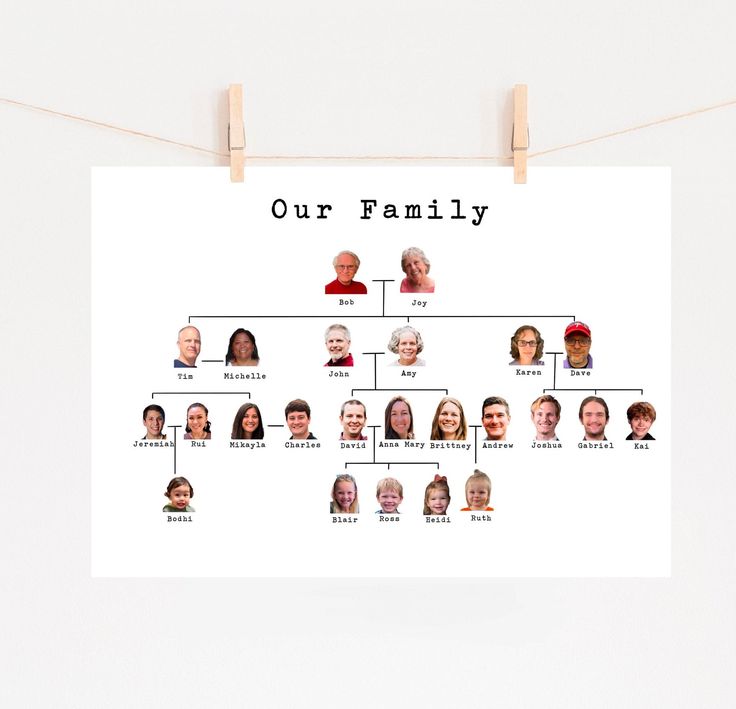 a family tree is hanging on a clothes line