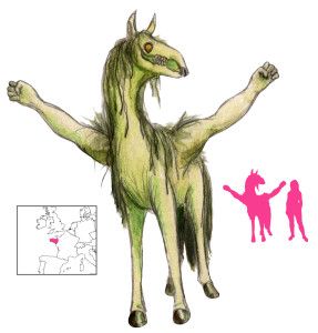 a drawing of a creature with its arms spread out and hands extended in the air