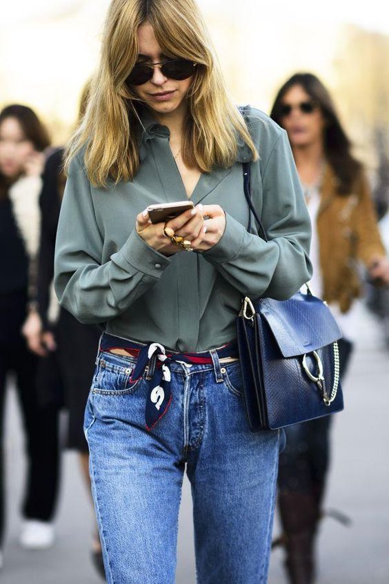 Time to break out your silk scarfs! Use these styling tips to wear your vintage silk scarf with new flair -- such great style ideas, and love this example on Pernille Teisbaek.: A Woman, Walking, Purse, Silk