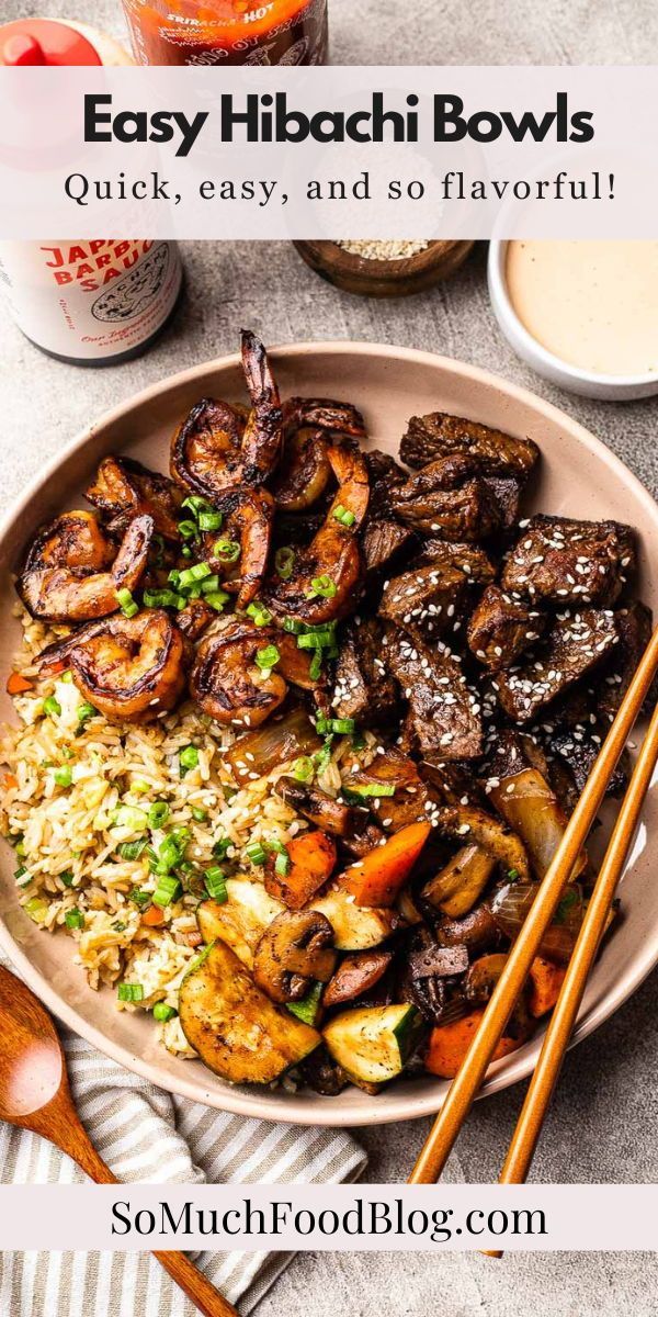 Hibachi Bowls, Easy Hibachi, Hibachi Sauce, Hibachi Fried Rice, Hibachi Recipes, Hibachi Chicken, Steak And Rice, Yum Yum Sauce, Steak And Shrimp