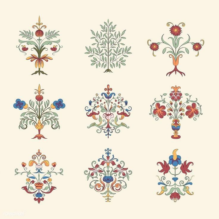 an assortment of floral designs on a white background