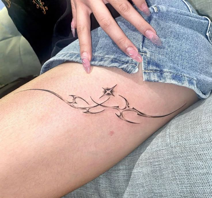 a woman's leg with a tattoo on it