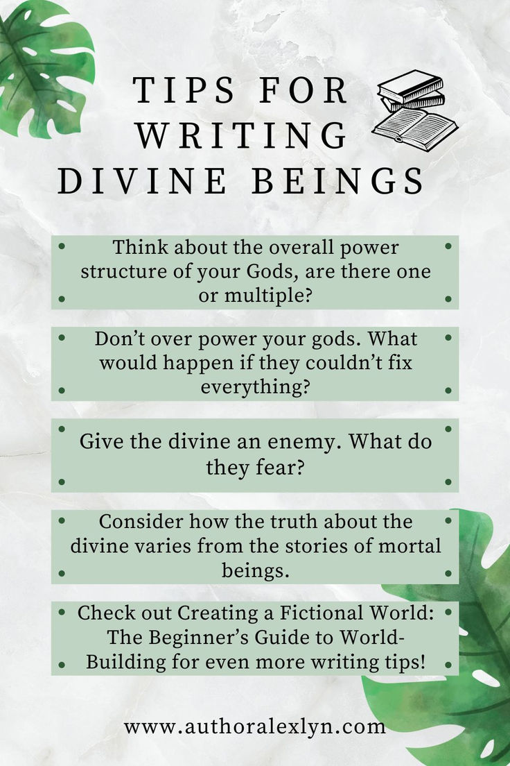 a poster with the words tips for writing divine beings