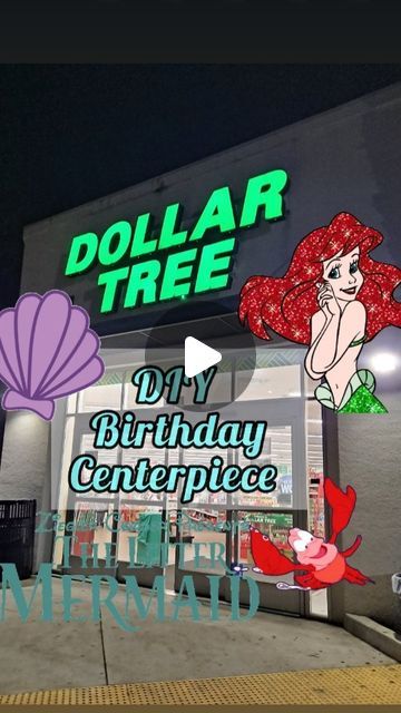 dollar tree birthday centerpiece with ariel the little mermaid on it's front door