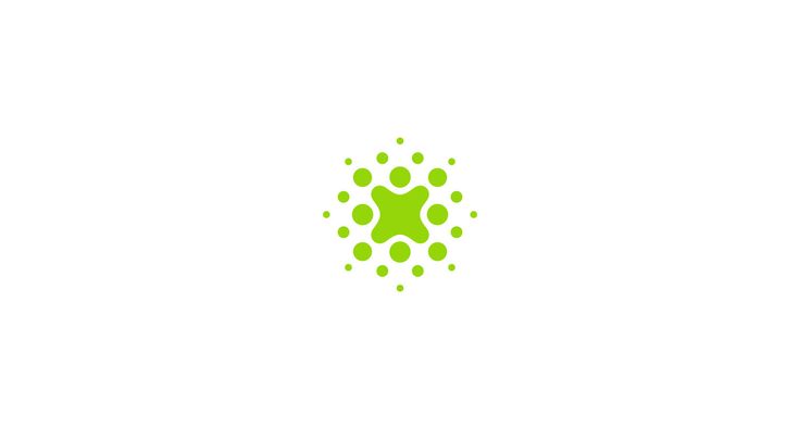 a green and white logo with dots in the middle, on top of a white background