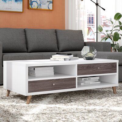 Ivy Bronx | Ivy Bronx Agatha Coffee Table w / Storage 16.5 H x 47.25 W x 23.25 D in brown / gray / Wood in White | 23.25" L x 47.25" W x 16.5" H | Wayfair Sofa Frame Construction, Transitional Coffee Table, Meja Sofa, Center Table Living Room, Contemporary Coffee Tables, Dnevna Soba, Center Tables, Centre Table, Sofa End Tables