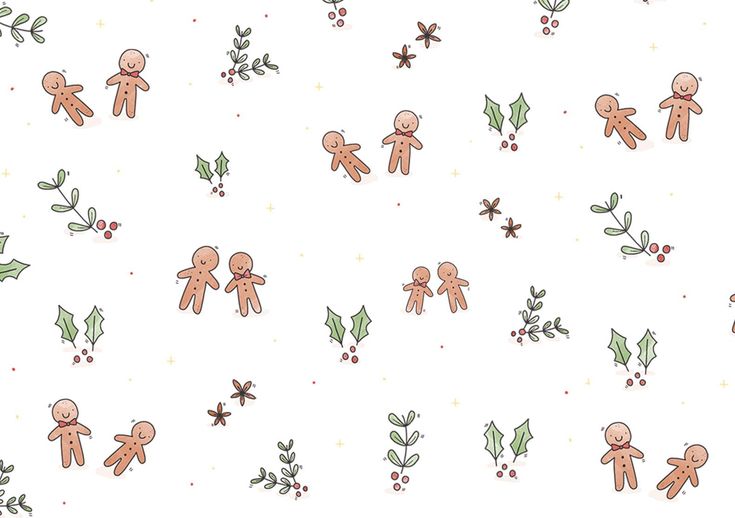 an image of christmas seamless pattern with ginger man and holly leaves on white background