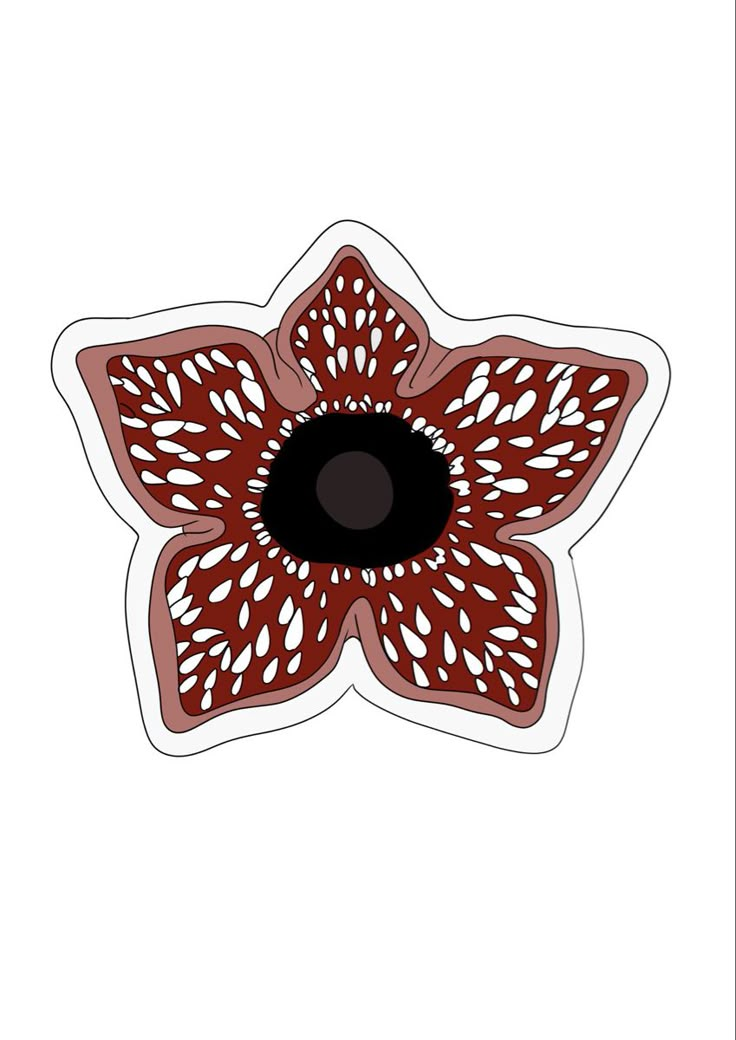 an image of a flower that is red and white with black center on the petals