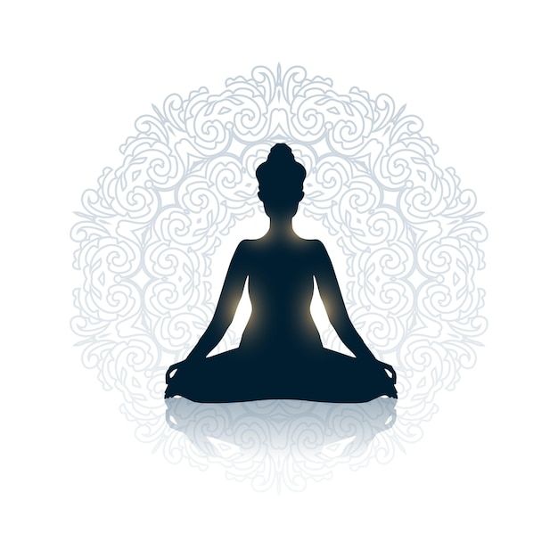 a woman sitting in the middle of a lotus pose with her eyes closed and light shining through