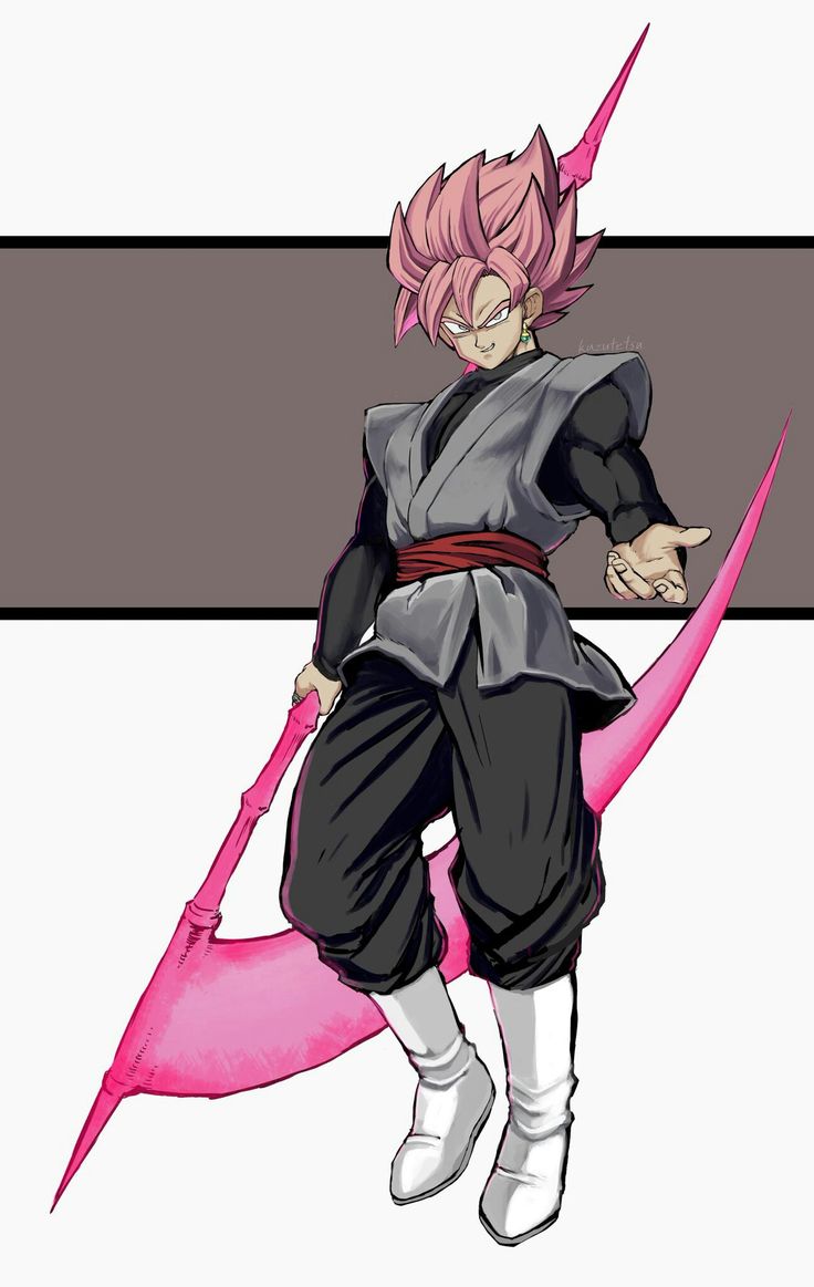 an anime character with pink hair and black pants, holding a pink object in his hand