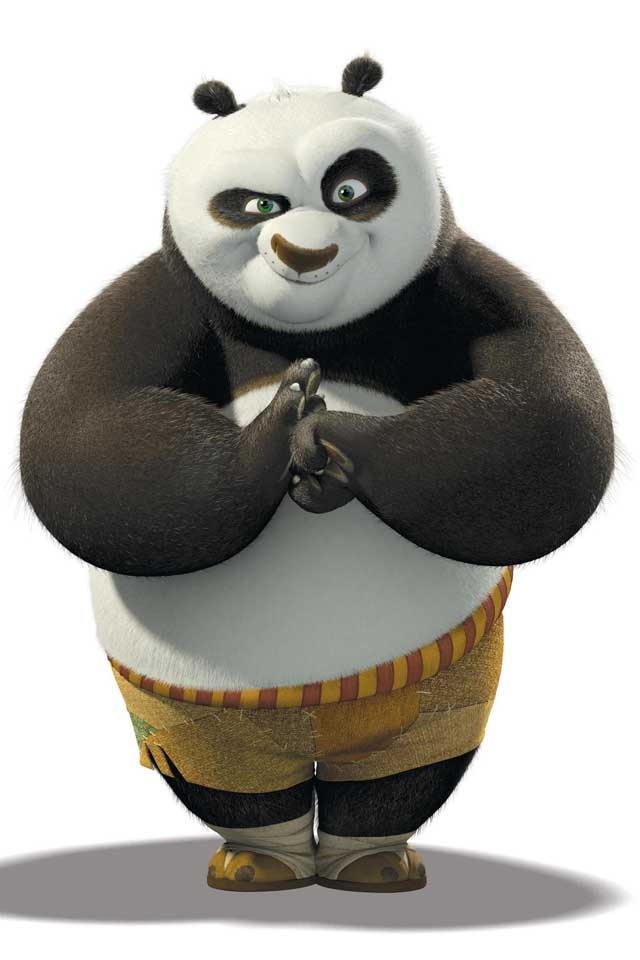 a panda bear is standing with his arms crossed