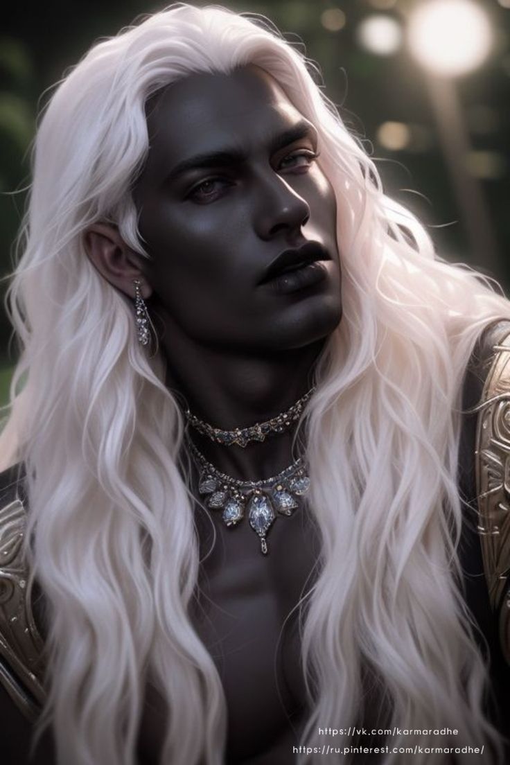 a man with long white hair and black makeup