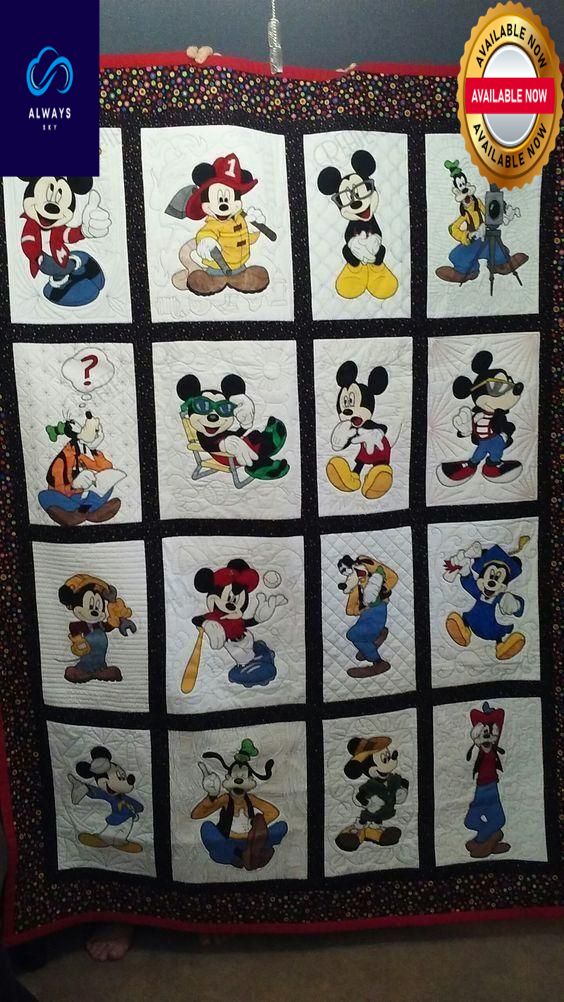 the quilt is made to look like mickey mouses