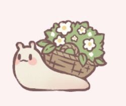 a cartoon snail carrying a basket with flowers