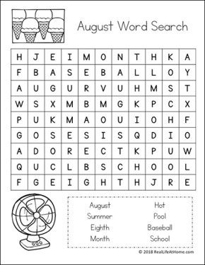 The more difficult version of the August word search printable from the ...