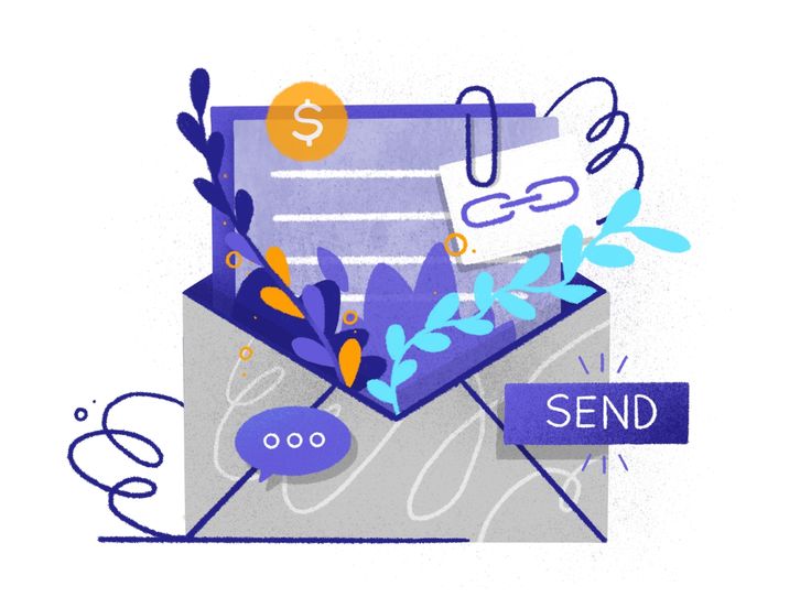 an envelope with money coming out of it and the words send are in front of it