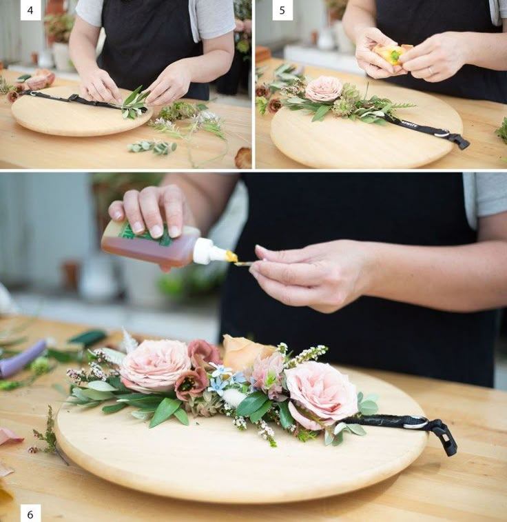 the process of making a flower crown is shown