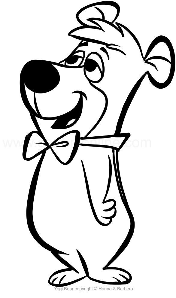 a cartoon bear with a hat and bow tie on it's head, outlined in black and white