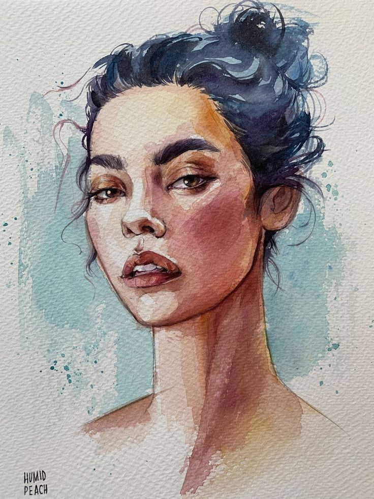 a watercolor painting of a woman's face