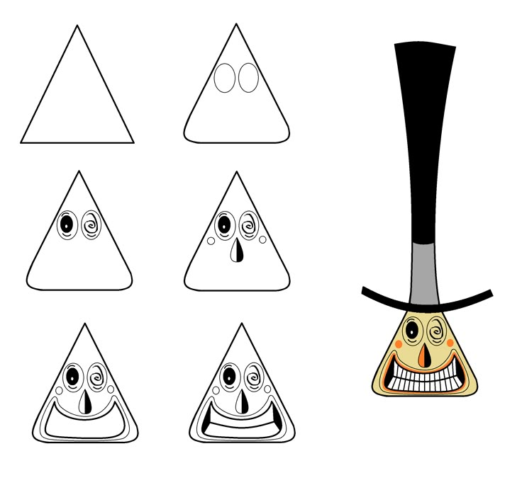 a cartoon hat with different shapes and eyes