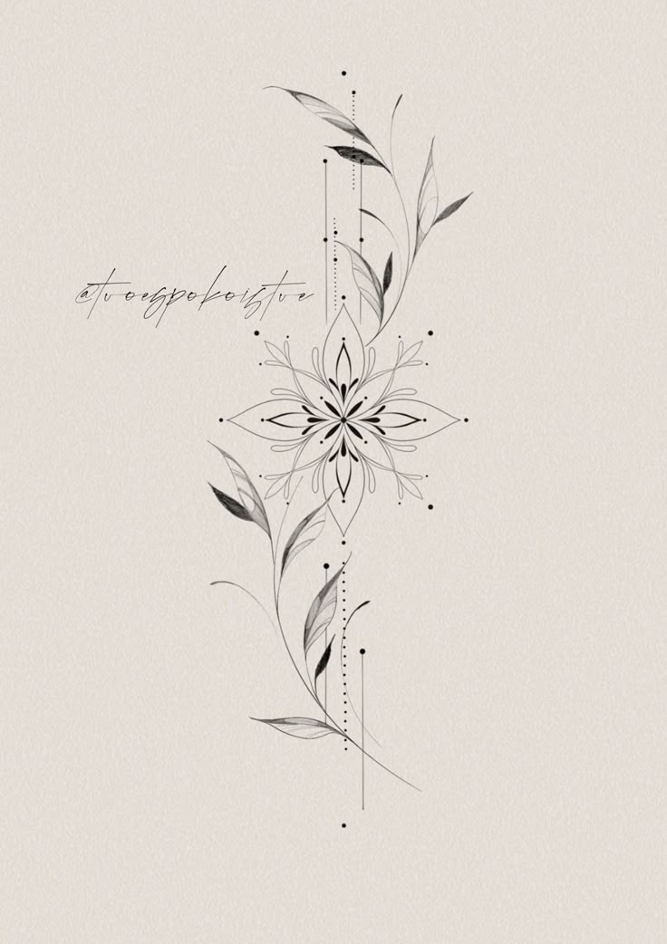 a black and white drawing of a flower with the word strength written in cursive writing