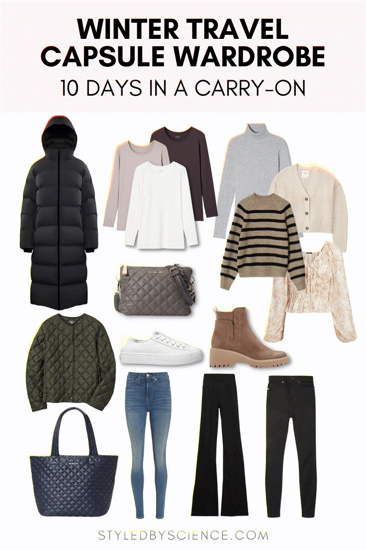 Winter Travel Capsule Wardrobe, Winter Capsule Wardrobe Travel, Winter Travel Wardrobe, Winter Travel Outfit, Travel Capsule, Travel Capsule Wardrobe, Winter Capsule Wardrobe, Capsule Outfits, Fall Capsule Wardrobe