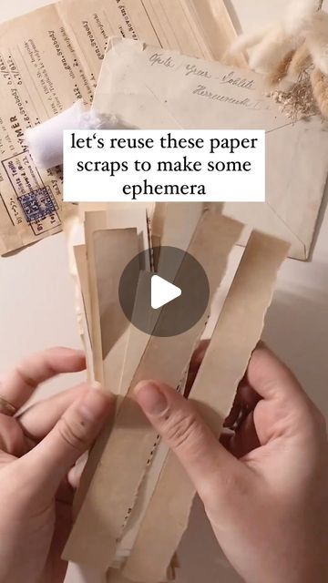 two hands holding old envelopes with the words let's reuse these paper scraps to make some ephemera