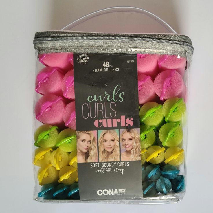 Conair Self-Fastening Foam Rollers In Reusable Zipper Case In Assorted Barrel Sizes And Neon Colors. - 48 Count (1 Pack) Soft Bouncy Curls, Casual Curls, Foam Rollers Hair, Rollers Hair, Roller Curls, Good Curling Irons, Sponge Rollers, Velcro Rollers, Hot Rollers Hair