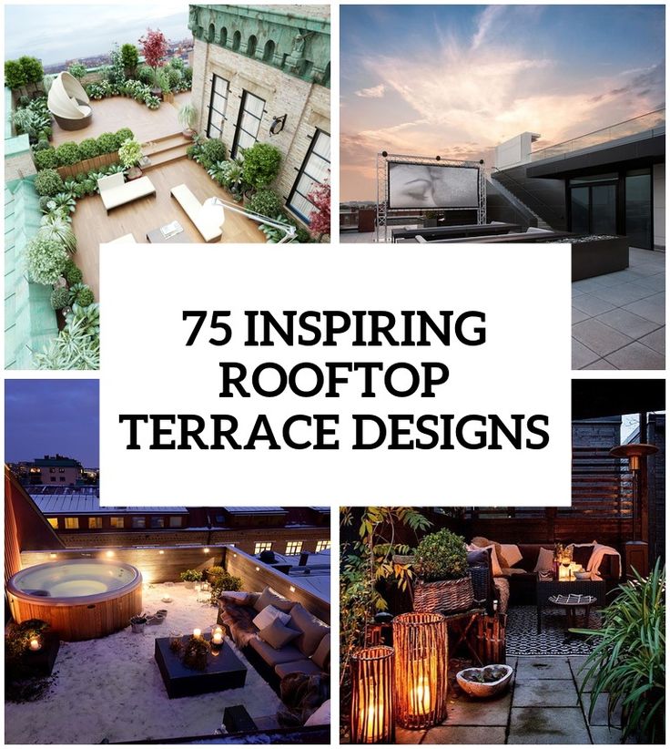 there are many different pictures with the words, 75 inspired roof top terrace designs on it