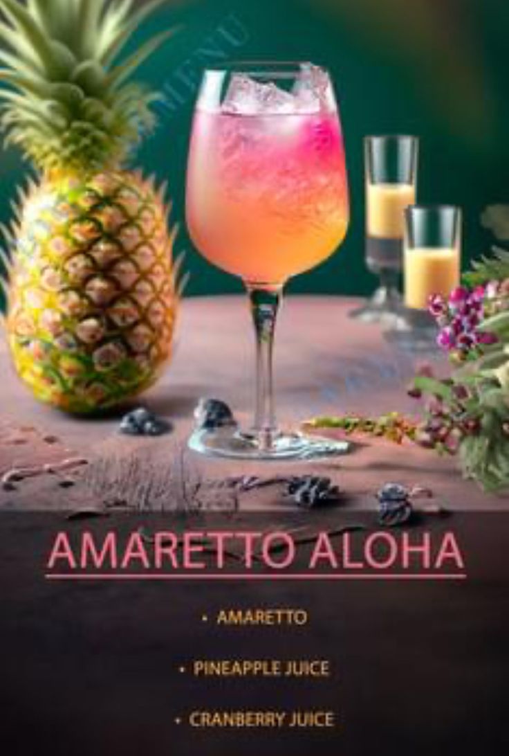 Mixed Fruit Alcoholic Drinks, Amaretto Aloha Cocktail, Blender Alcohol Drinks, Amaretto Aloha Cocktail Recipe, Simply Juice Cocktails, Strong Cocktails That Taste Good, Red Liquor Drinks, Amerreto Mixed Drinks, Patron Drinks Recipes