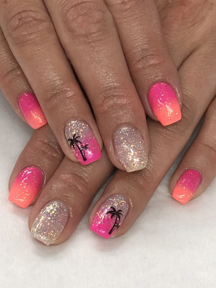 Tropical Shellac Nails, Pedicures For Hawaii, Nail Ideas For Cancun, Spring Break Beach Nails, Beach Vacay Nails Acrylic, Pink Cruise Nails, Honeymoon Nails Beach, Beach Vacation Nails 2022, Tropical Nails Pink