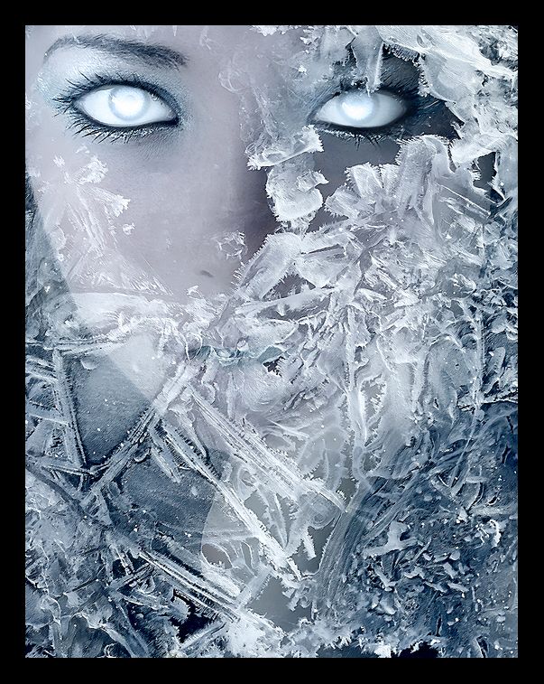 a woman's face covered in ice and frost