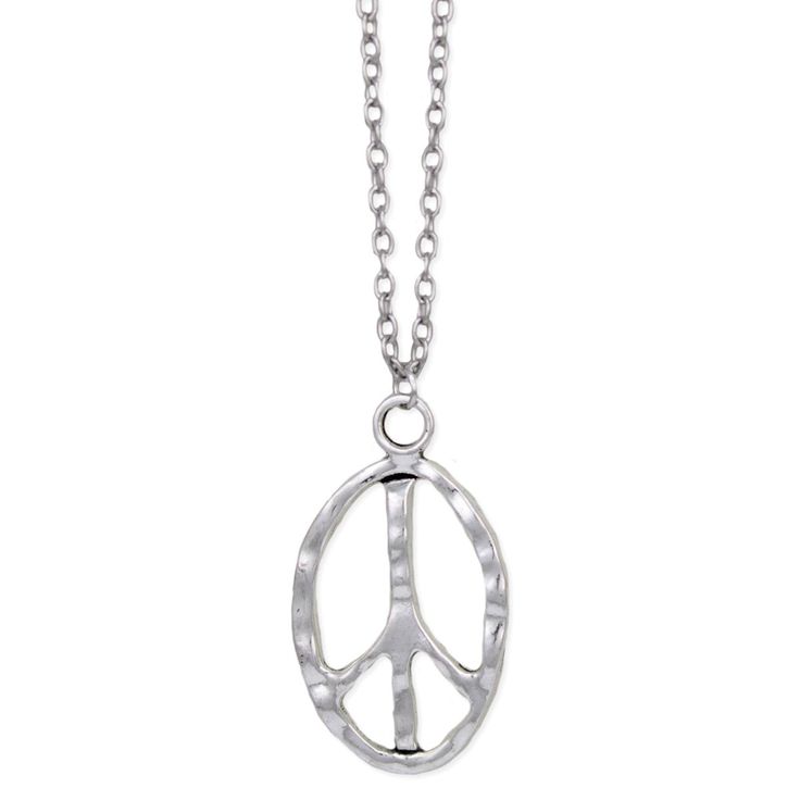 Silver Textured Peace Sign Necklace Adjustable Peace Sign Necklace As Gift, Spiritual Peace Sign Necklace As A Gift, Adjustable Sterling Silver Peace Sign Jewelry, Adjustable Peace Sign Necklace, Peace Necklace, Peace Sign Necklace, Silver Link Chain, Hammered Silver, Peace Sign