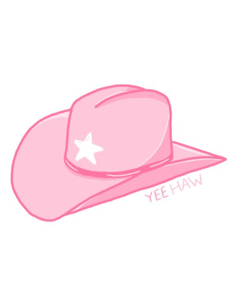 a pink cowboy hat with the word ye haw on it's brim