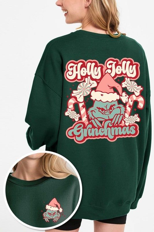 Holly Jolly Grinchmas Front & Back Graphic Fleece Sweatshirts.Unisex Crew Neck Long Sleeve Sweaters Knits.Crafted from premium materials, tailored to your lifestyle, ensuring a comfortable fit for any occasion.Family Group Uniforms Birthday Party Gift Concert Festival Events.High Quality Direct To Film Printed Graphic Design.50%COTTON,50%POLYESTERNICARAGUAMade In: Nicaragua Green Comfortable Fit Sweatshirt For Fall, Green Tops For Fall Holiday, Green Fleece Sweatshirt For Fall, Green Crew Neck Sweater For Loungewear, Cozy Fit Green Sweater For Winter, Cozy Fit Green Top For Fall, Green Holiday Tops With Letter Print, Green Long Sleeve Sweatshirt For Fall, Green Letter Print Tops For Winter