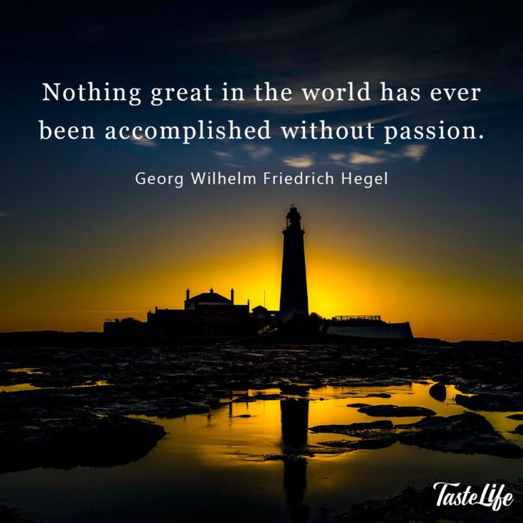 a lighthouse with the sun setting behind it and a quote about nothing great in the world has ever been accomplished without passion