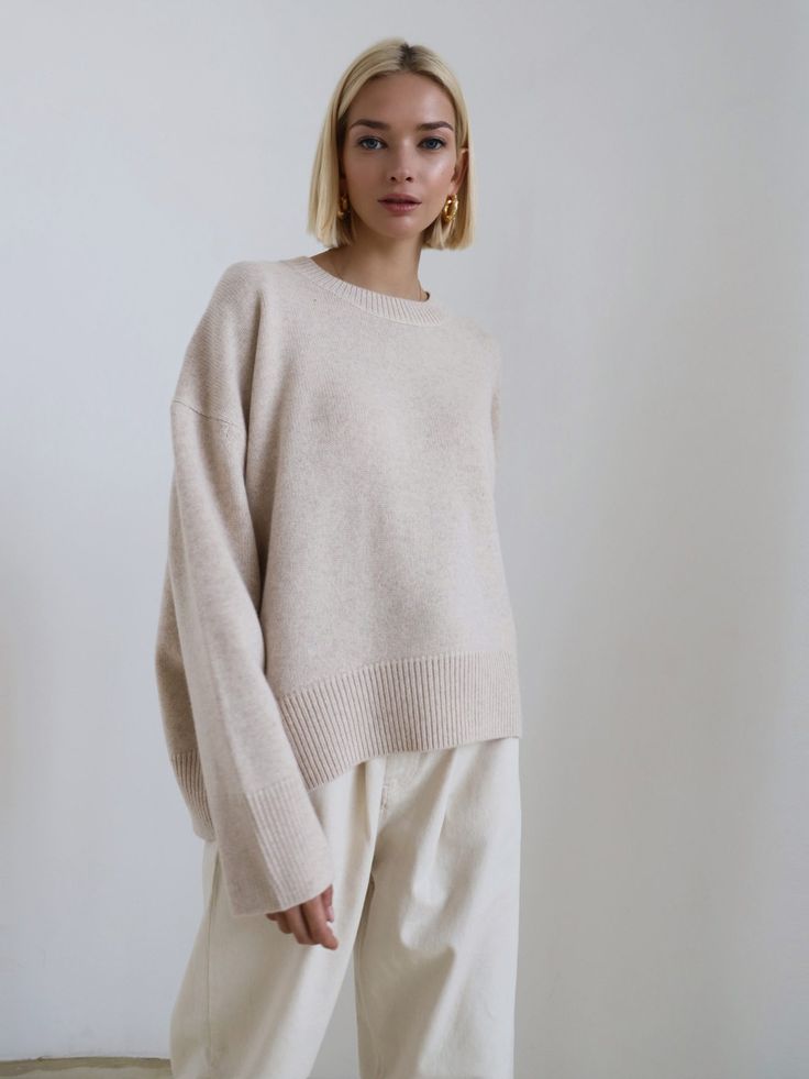 F00144794-704 Apricot Sweater, Oversized Pullover Sweaters, Winter Knitwear, Jumper Outfit, Oversized Sweater Women, Pullover Mode, Pull Oversize, Solid Color Sweater, Women Sweaters Winter