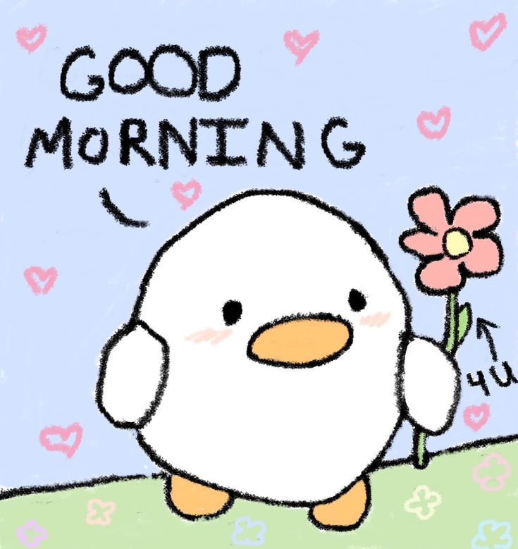 a drawing of a chicken holding a flower with the words good morning written on it