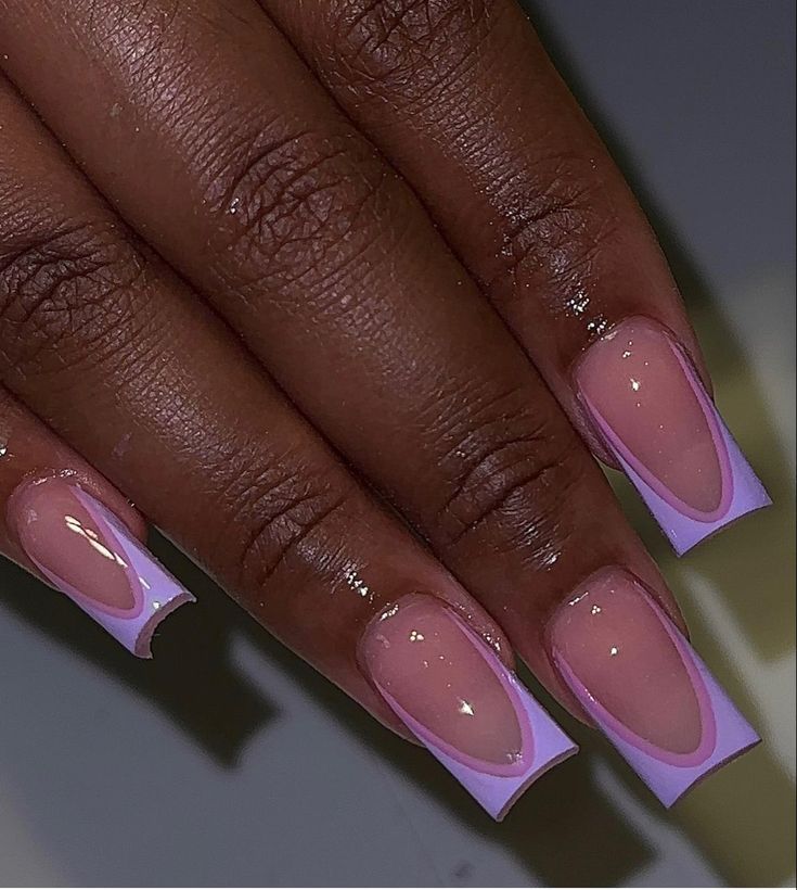 Nail Ideas Purple Short, Cute Acrylic Nail Designs For Summer, Summer Acrylic Nails Purple, Creative Acrylic Nail Designs, Lilac Purple Nails Acrylic, French Purple Nails, Nail Inspiration Purple, Purple Acrylic Nails Designs, Colourful French Nails