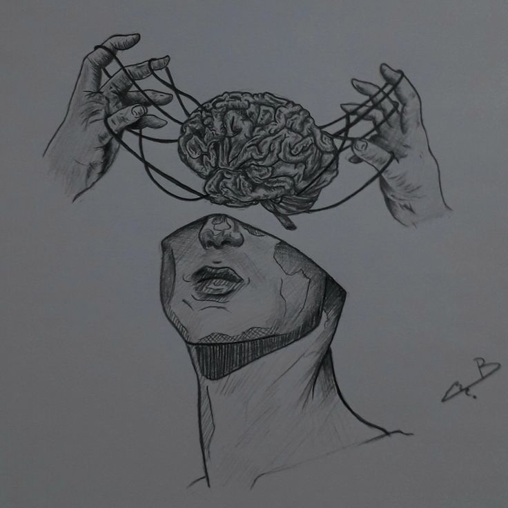 a drawing of two hands holding a brain above their head, with the other hand reaching for it